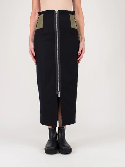 Shop Sacai Melton Skirt Navy X Khaki In Mixed