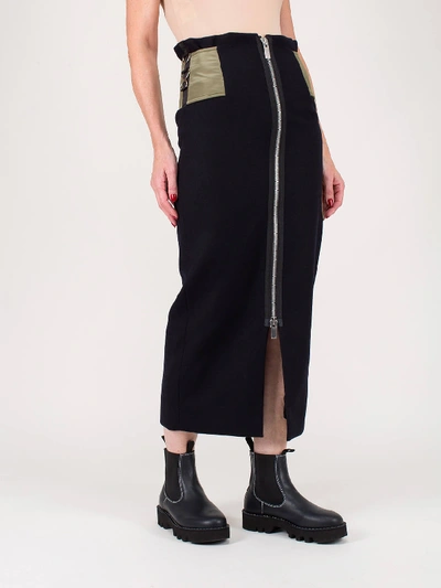 Shop Sacai Melton Skirt Navy X Khaki In Mixed