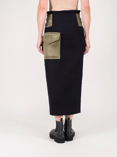 Shop Sacai Melton Skirt Navy X Khaki In Mixed