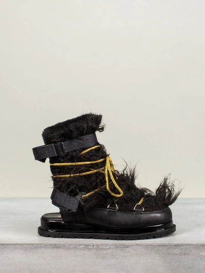 Shop Sacai Faux Fur Sandals Black