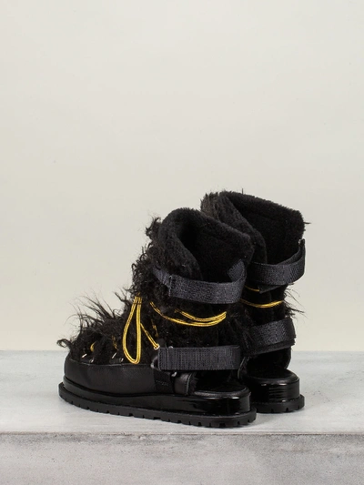Shop Sacai Faux Fur Sandals Black