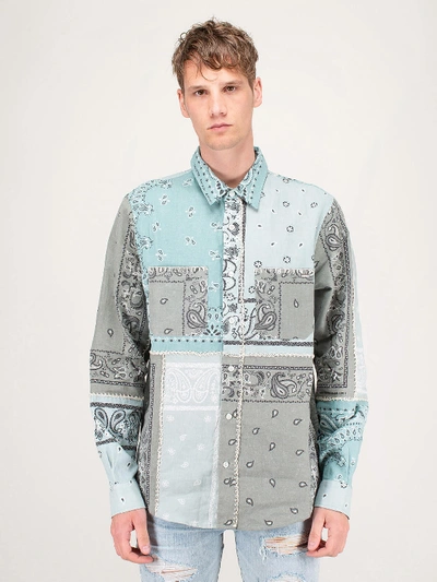 Shop Amiri Bandana Reconstructed Flannel Shirt In Grey
