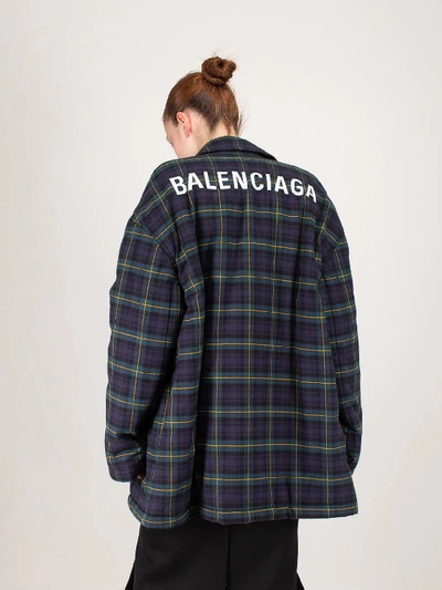 Shop Balenciaga Logo Padded Shirt In Blue