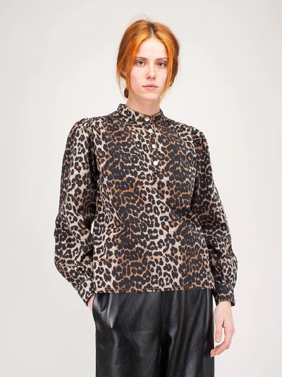 Shop Ganni Blouse Leopard Denim In Mixed