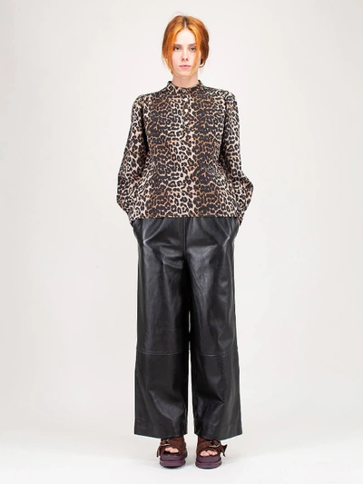 Shop Ganni Blouse Leopard Denim In Mixed