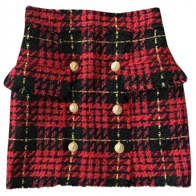 Pre-owned Balmain Tweed Mini Skirt In Red
