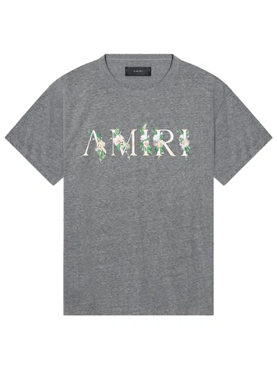 Shop Amiri Floral Logo Detail T-shirt In Grey