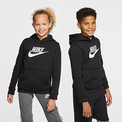 Shop Nike Kids' Sportswear Hbr Club Fleece Hoodie In Black/light Smoke Grey/white