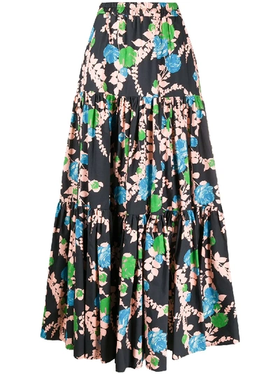 Shop La Doublej Big Floral Print Skirt In Blue