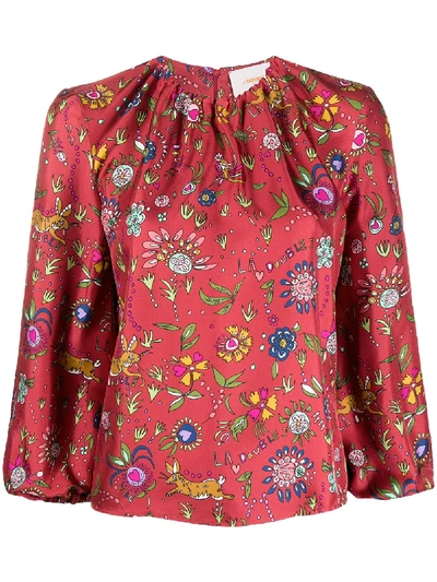Shop La Doublej Charming Floral-print Top In Red