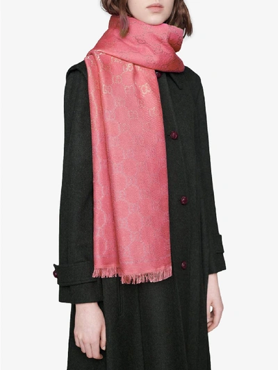Shop Gucci Wool-blend Gg Lamã© Scarf In Violet