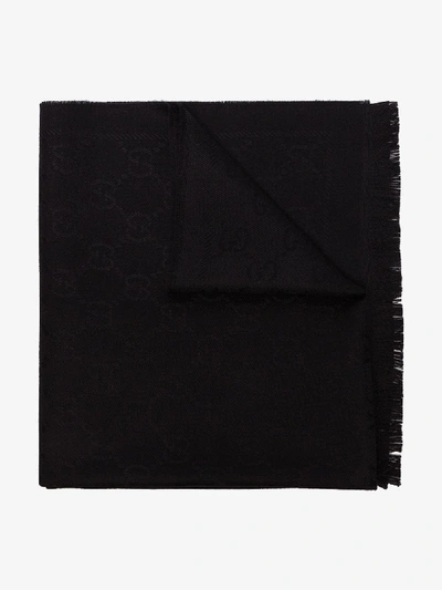 Shop Gucci Black Gg Jacquard Pattern Knitted Scarf