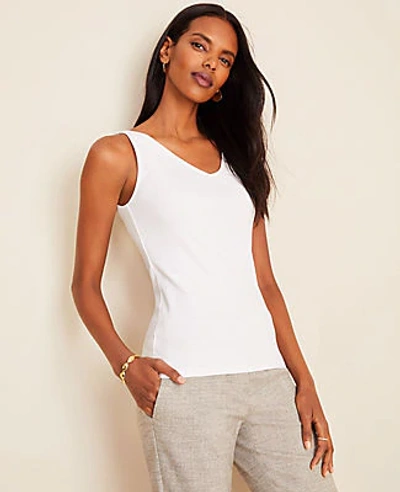 Shop Ann Taylor Double V-neck Tank Top In White