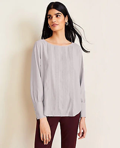 Shop Ann Taylor Pintucked Boatneck Blouse In Glimmering Grey