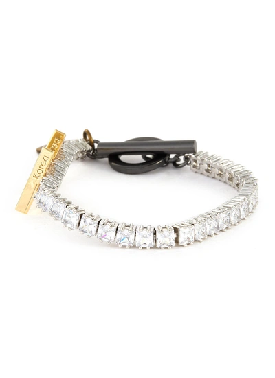 Shop Venna Double Triangle Embellished Zircon Chain Bracelet In Metallic