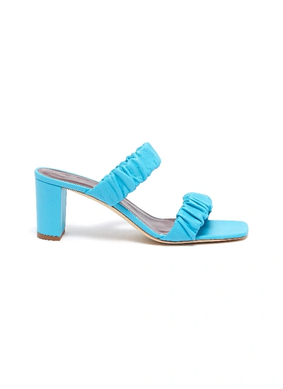 Shop Staud Frankie' Ruched Heeled Leather Sandals In Blue