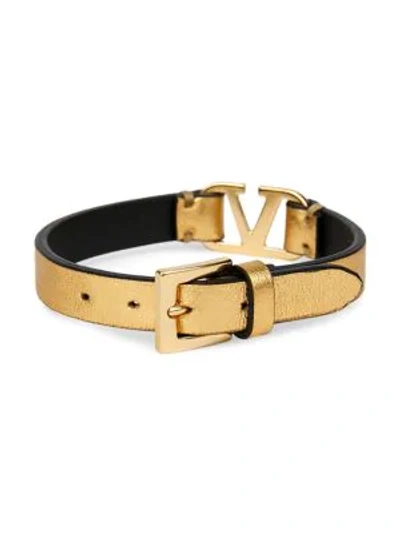 Shop Valentino Women's Vlogo Leather Bracelet In Gold