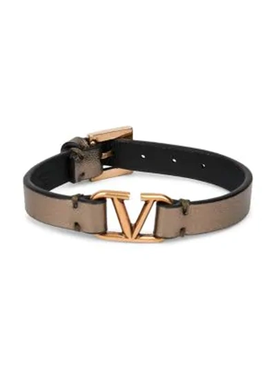 Shop Valentino Women's Vlogo Leather Bracelet In Sasso Nero