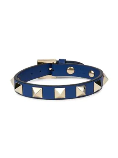 Shop Valentino Garavani Rockstud Leather Bracelet In Blue Royal
