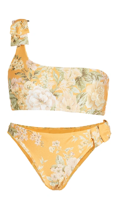 Shop Zimmermann Amelie Bow Bikini Set In Amber Garden Floral