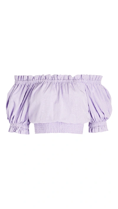 Shop Alice And Olivia Caprina Off Shoulder Smock Top In Lavender