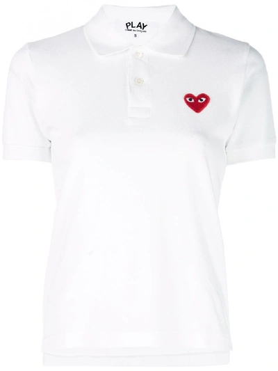 Shop Comme Des Garçons Play Red Heart Polo In White