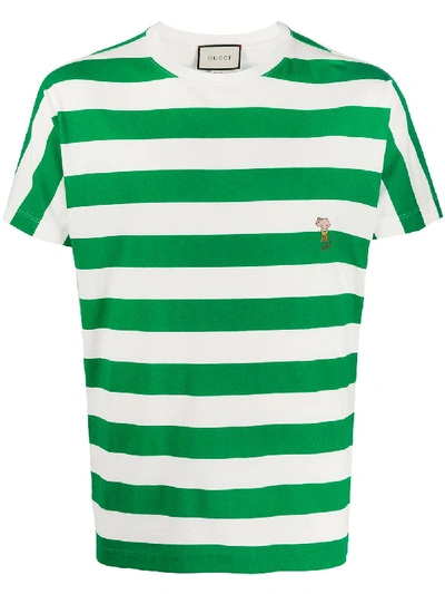 Shop Gucci Embroidered Striped T-shirt In Green