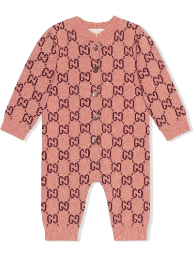 Shop Gucci Baby Gg Knitted One-piece In Pink