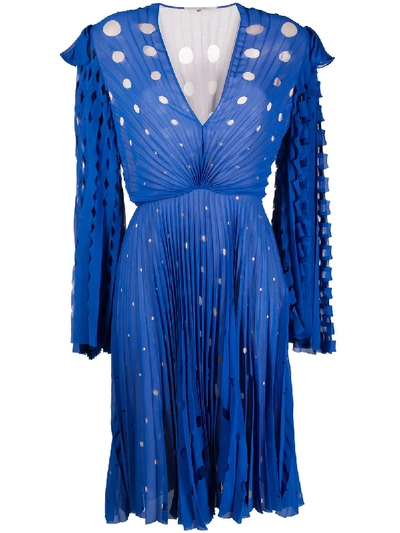 Shop Marco De Vincenzo Laser-cut Pleated Midi Dress In Blue