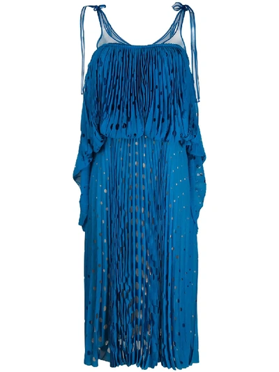 Shop Marco De Vincenzo Tiered Laser-cut Midi Dress In Blue