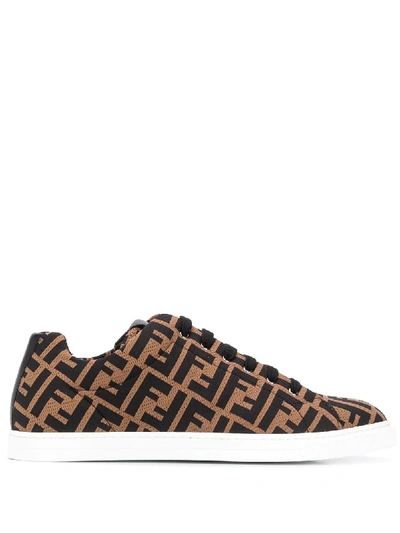 Shop Fendi Ff Monogram Sneakers In Brown