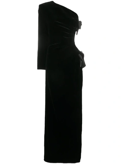 Shop Saint Laurent Bow-detail Asymmetric Gown In Black