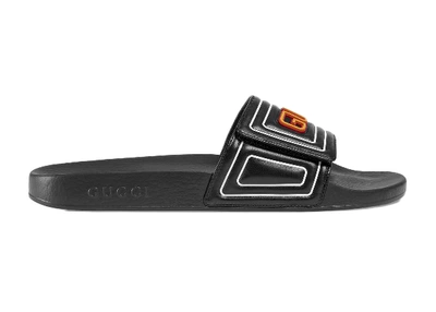 Pre-owned Gucci  Slide Logo Leather In Black