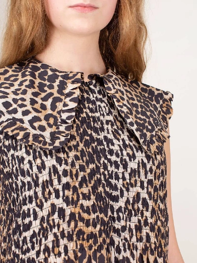 Shop Ganni Smock Dress Leopard In Brown