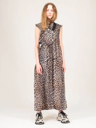 Shop Ganni Smock Dress Leopard In Brown