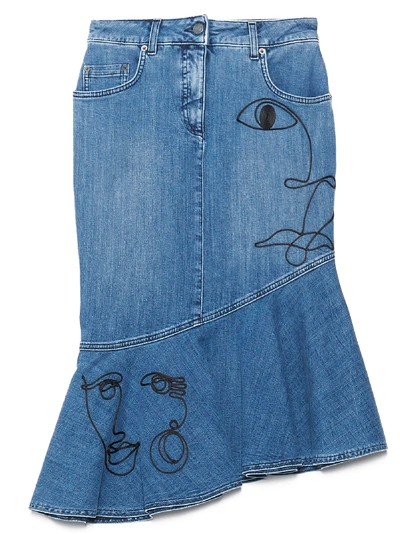 Shop Moschino Picasso Skirt In Blue