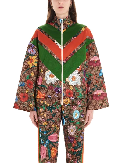 Gucci Flora Gg Supreme Pattern Track Jacket In Multicolor