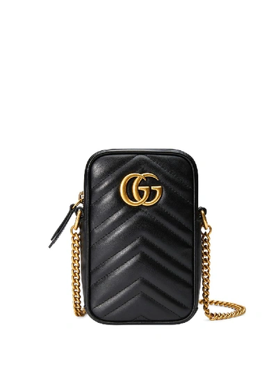 Shop Gucci Gg Marmont Leather Mini Bag In Black