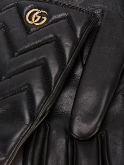Shop Gucci Marmont Leather Gloves In Black