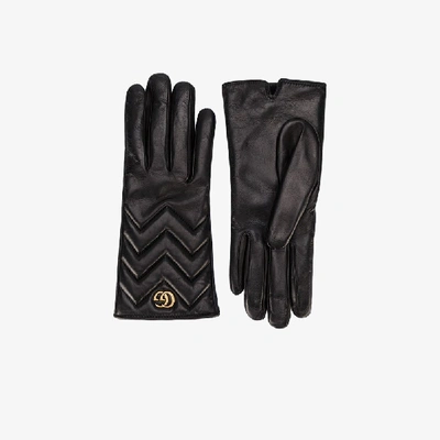Shop Gucci Marmont Leather Gloves In Black
