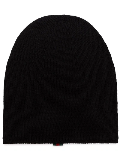 Shop Gucci Wool Beanie With Web In Black