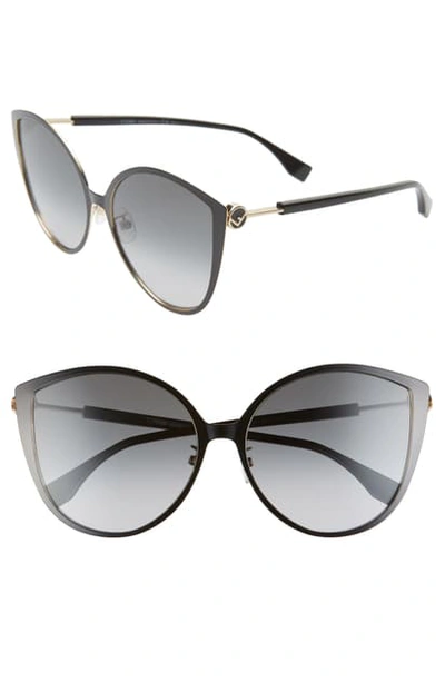 Shop Fendi 60mm Special Fit Cat Eye Sunglasses In Black Gold/ Dkgray Gradient