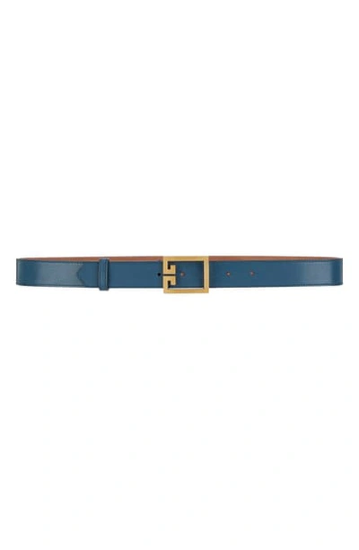 Shop Givenchy Gv3 Leather Belt In Oil Blue/ Gold