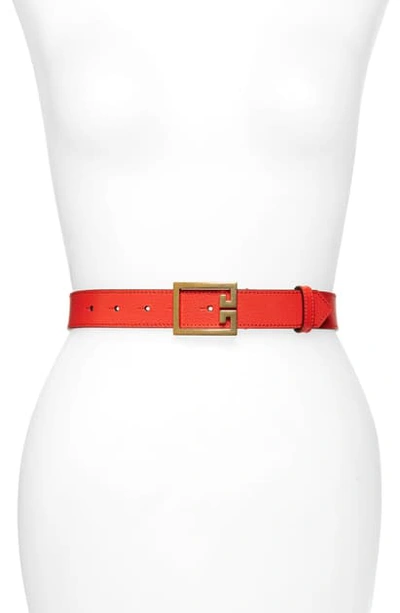 Shop Givenchy Gv3 Leather Belt In Red/ Gold