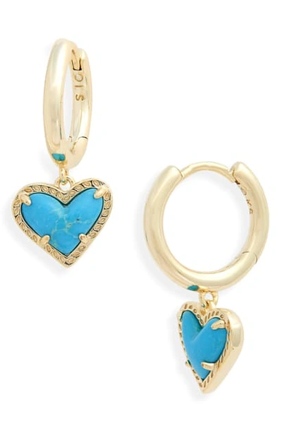 Shop Kendra Scott Ari Heart Huggie Hoop Earrings In Turquoise Magnesite