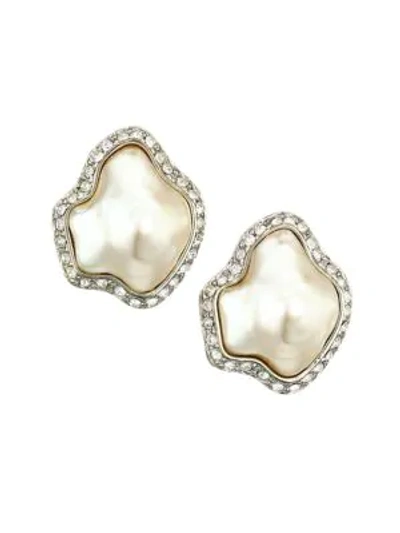 Shop Kenneth Jay Lane Crystal & Faux Pearl Clip-on Earrings In Silver Pearl