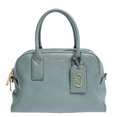 Pre-owned Marc Jacobs Pale Blue Leather Logo Shot Charm Boston Bag