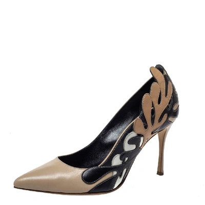 Pre-owned Sergio Rossi Multicolor Leather Cut Out Detail Pointed Toe Pumps Size 38 In Beige