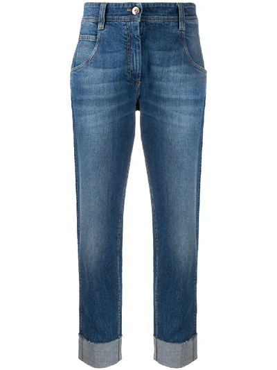 Shop Brunello Cucinelli Turn-up Cuff Straight Leg Jeans In Blue