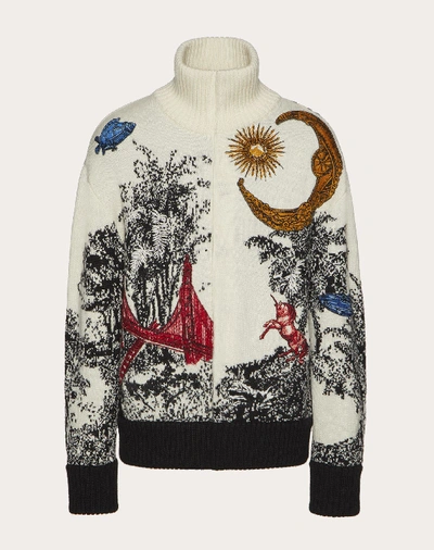 Shop Valentino Uomo Wool Cardigan With Dreamatic Embroidery In Multicolored